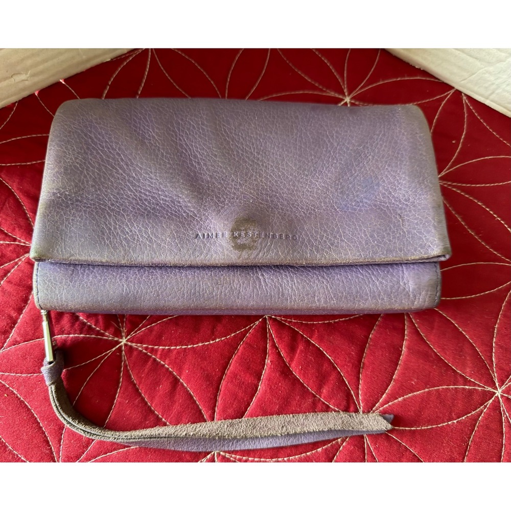 Aimee Kestenberg Purple Pebbled Leather Crossbody Wallet Clutch Bag **Read**
